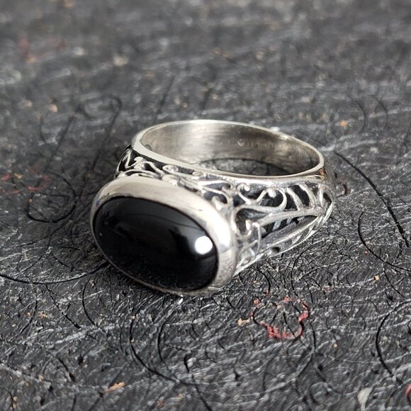 Onyx 925 sterling silver ring - size 7.5 OPENWORK - Picture 1 of 3